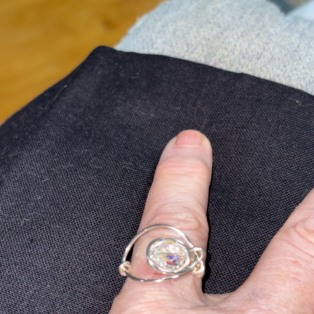 Silver Wire Wrapped Eye Ring with Crystal